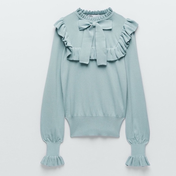 Zara women’s Ruffle knit sweater with Bow - Picture 4 of 14
